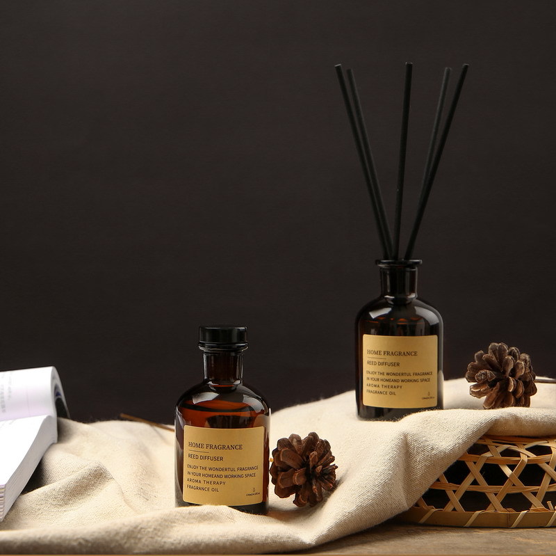 Brown Glass Bottle Label Customizable Reed Diffuser